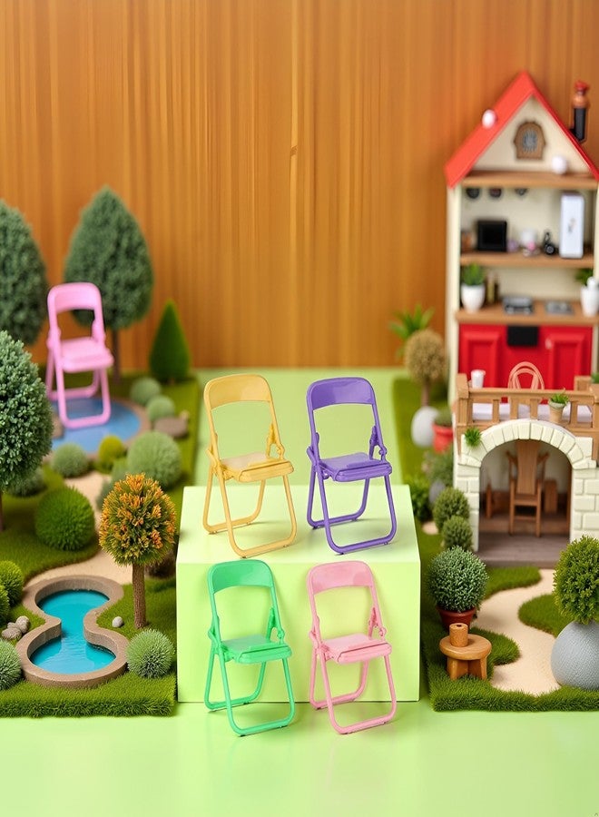 Jizlan 5 Pcs Colourful Simulation Mini Folding Back Small Chair,Miniature Scene Accessories,Miniature Plastic Furniture Accessories Scene Props for Micro Landscape Dollhouse Furniture Mini Chair (1/12) - Image 5